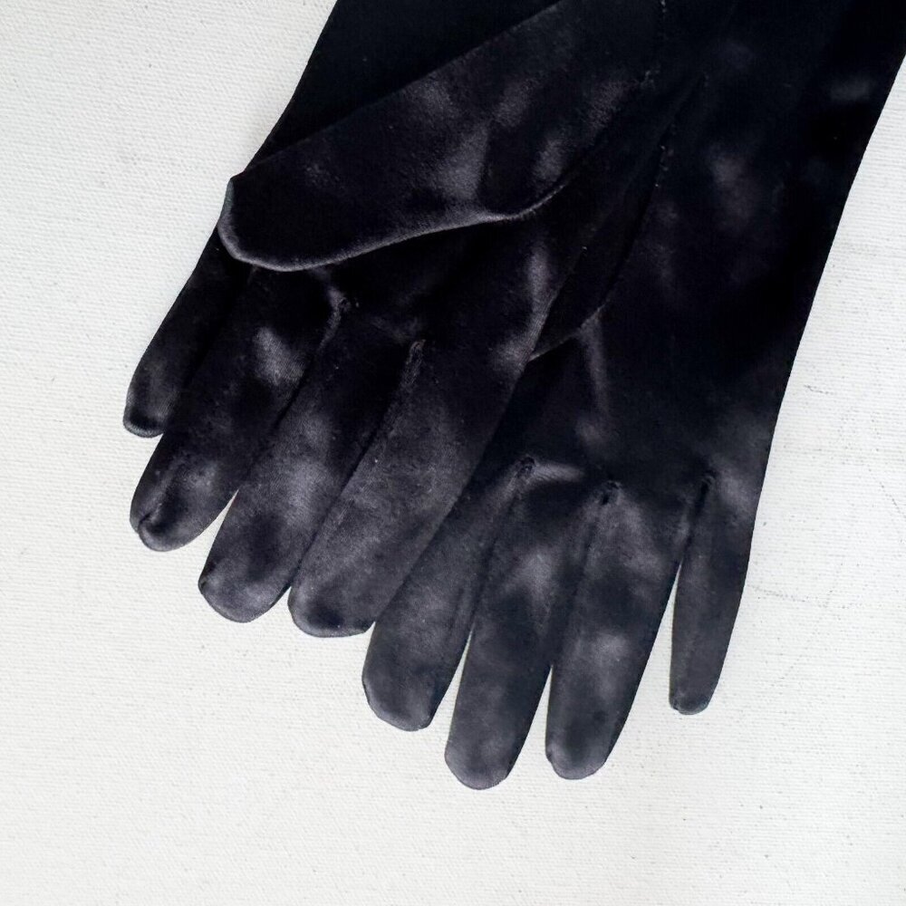 Vintage Black Satin Floral Beaded Embroidered Evening Gloves S - Picture 5 of 8